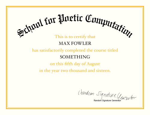 Diploma for School for Poetic Computation