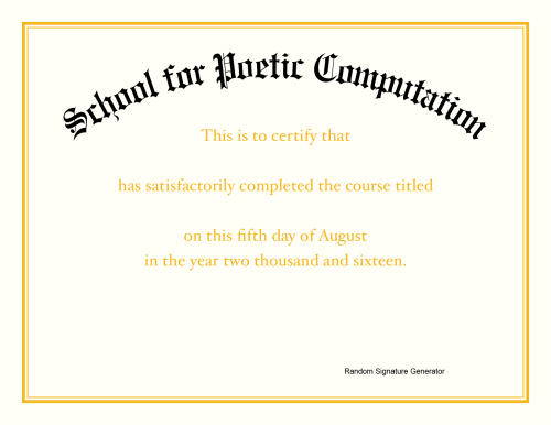 Diploma for School for Poetic Computation